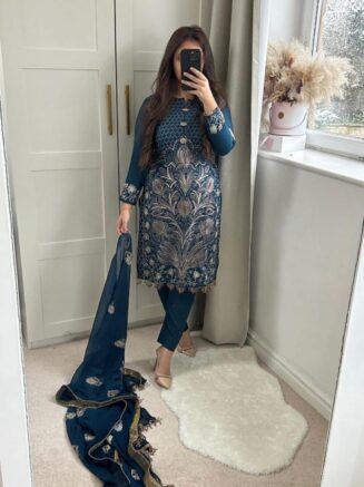 Dhanak 3PC Suit with Heavy Embroidered Shawl