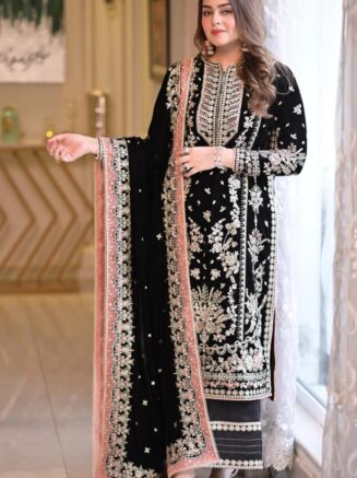 Aneelas Luxury Cotton 3PC Suit with Heavy Sequence Embroidered Chiffon Dupatta