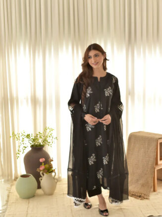 Midnight Bloom Black 3PC Stitched Suit