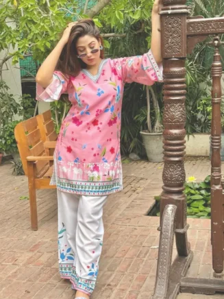 PINK FLORAL 2 PC STITCHED