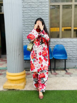 Printed Floral 2pcs Stitched Suit – Premium Poly-Silk