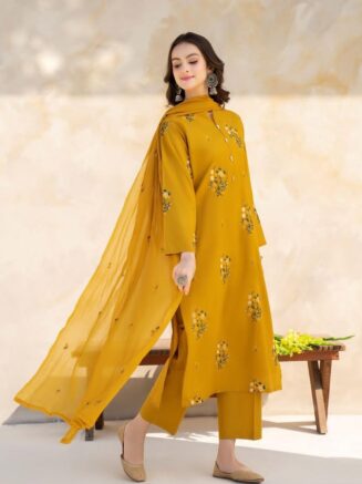 Mustard Yellow 3pc Embroidered Kurta Set with Dupatta