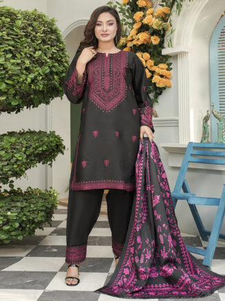 Ember Dusk Black & Red 3PC Embroidered Stitched Suit